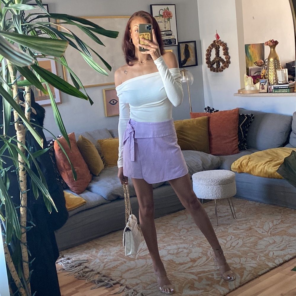 Zara Lavender Linen Blend Bow Trim Skort - Picture 10 of 16